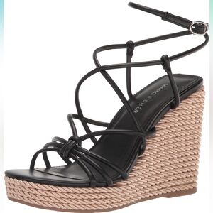 Marc Fisher Black and Tan Strappy Wedge Sandals